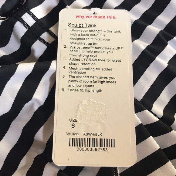 NWT LULULEMON SCULPT TANK ASWH/BLK - Picture 3 of 3
